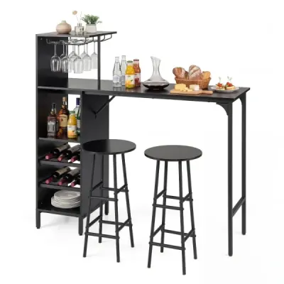Masa bar cu scaun bar Set 2 persoane Set masa bar cu raft lateral Deţinătorii de vin negru