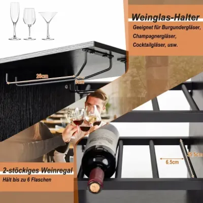 Masa bar cu scaun bar Set 2 persoane Set masa bar cu raft lateral Deţinătorii de vin negru
