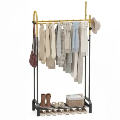 Haine rack bare duble cu 5 cârlige & raft inferior