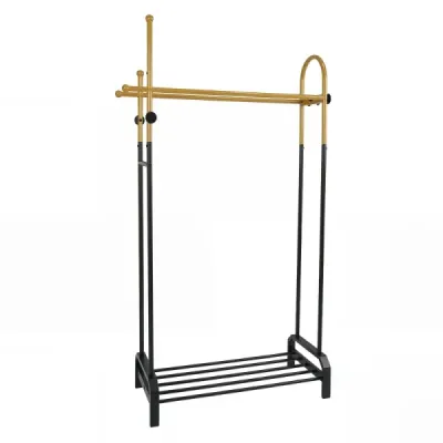 Haine rack bare duble cu 5 cârlige & raft inferior