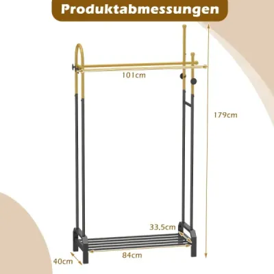 Haine rack bare duble cu 5 cârlige & raft inferior