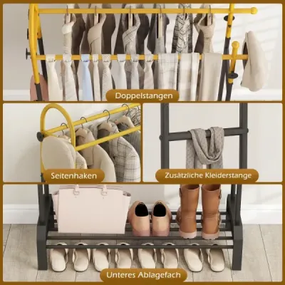 Haine rack bare duble cu 5 cârlige & raft inferior