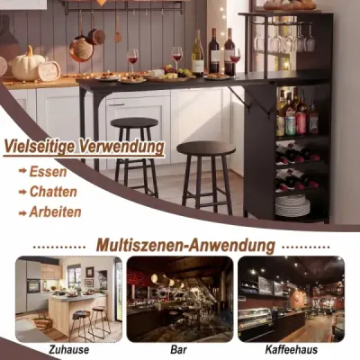 Masa bar cu scaun bar Set 2 persoane Set masa bar cu raft lateral Deţinătorii de vin negru