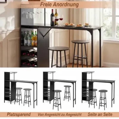 Masa bar cu scaun bar Set 2 persoane Set masa bar cu raft lateral Deţinătorii de vin negru