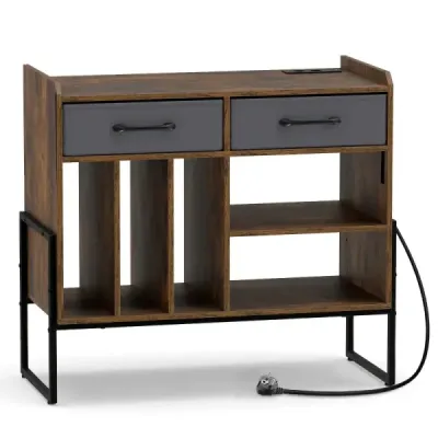 Stand de înregistrare cu prize & conexiune USB & Tip-C cu 2 sertare de material pliabil Brown