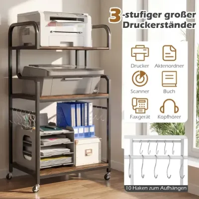 3 stand de imprimantă etaj cu camera de depozitare role Pentru birou Rustic Brown + Negru