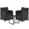 Set de mobilier de grădină Rattan inclusiv. 2 scaune cu pernă &amp; masă din sticlă Grupul de scaune exterioare Negru