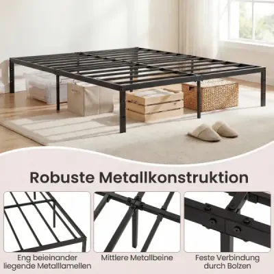 King Dimensiune metal pat cadru Platforma pat cu foi de metal robust negru