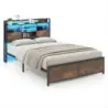 cadru mare pat cu LED-uri și stație de încărcare cu spațiu de stocare 200 x 160 cm Rustic Brown
