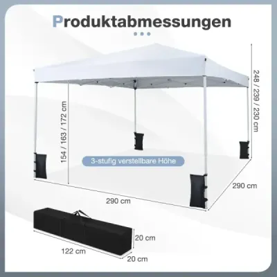 290 x 290 cm pop-up pavilion înălțime reglabil pliabil cu accesorii pentru camping plaja alb