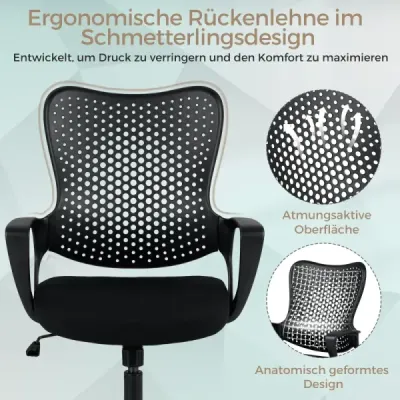 Scaun de birou ergonomic cu spătar cu ochiuri respirabile Scaun pivotant reglabil Înălţime Negru