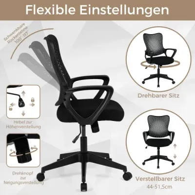 Scaun de birou ergonomic cu spătar cu ochiuri respirabile Scaun pivotant reglabil Înălţime Negru