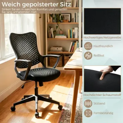 Scaun de birou ergonomic cu spătar cu ochiuri respirabile Scaun pivotant reglabil Înălţime Negru