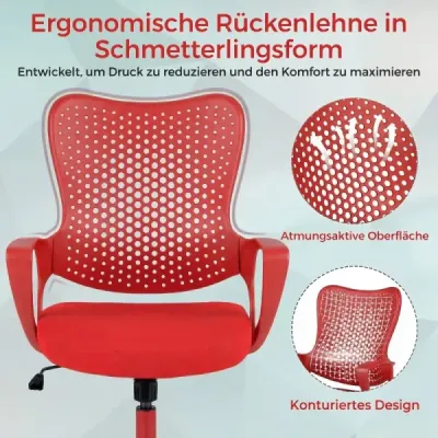 Scaun de birou ergonomic cu spătar cu ochiuri respirabile Scaun pivotant reglabil inaltime Red