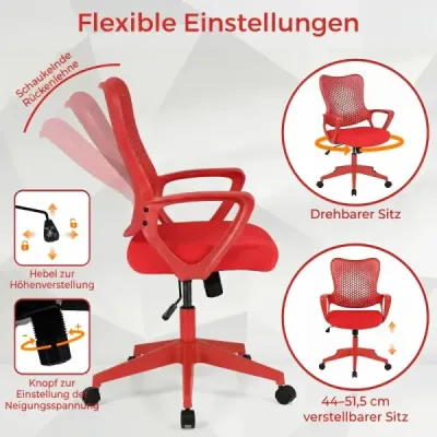 Scaun de birou ergonomic cu spătar cu ochiuri respirabile Scaun pivotant reglabil inaltime Red
