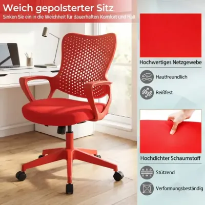 Scaun de birou ergonomic cu spătar cu ochiuri respirabile Scaun pivotant reglabil inaltime Red
