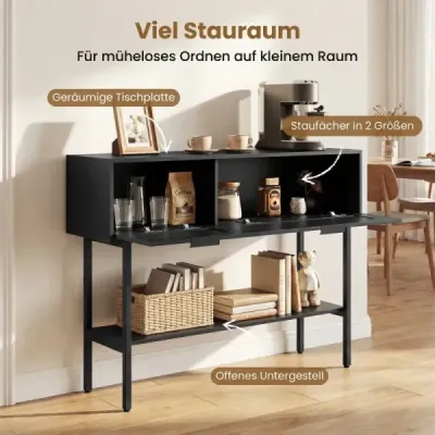 Masa consolei Boho cu 2 compartimente & raft deschis Schmaler Flurtisch Blastbar până la 90 kg Negru