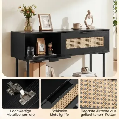 Masa consolei Boho cu 2 compartimente & raft deschis Schmaler Flurtisch Blastbar până la 90 kg Negru