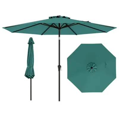Ø303 cm Umbrela de terasă cu manivelă Side cu 25° Umbrela de grădină Knickable Umbrela de terasă Verde