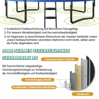 φ366 cm Trampolina cu scara & baschet & sari mat & bordura gradina trambulina