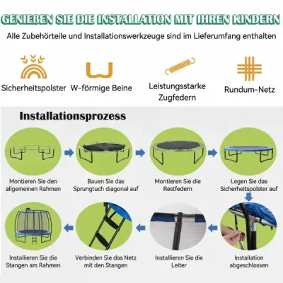 φ366 cm Trampolina cu scara & baschet & sari mat & bordura gradina trambulina