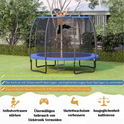 φ366 cm Trampolina cu scara & baschet & sari mat & bordura gradina trambulina