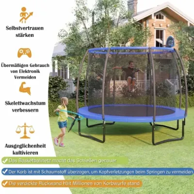 φ366 cm Trampolina cu scara & baschet & sari mat & bordura gradina trambulina