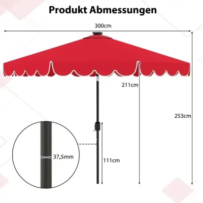 3 M Patio Sunshade cu 24 LED-uri Lumini Neigbar 8 Ribs pentru vin terasa de gradina