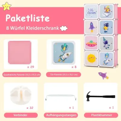 copii garderoba sistem de plastic raft cu 8 zaruri rafturi pentru copii cu usi roz