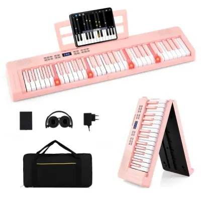 61 butoane Tastatură pian pliabil complet electronic tastatură cu funcția MIDI & Split Pink