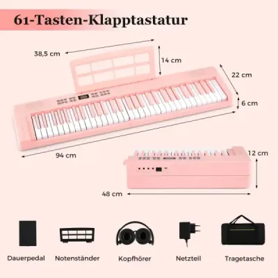 61 butoane Tastatură pian pliabil complet electronic tastatură cu funcția MIDI & Split Pink