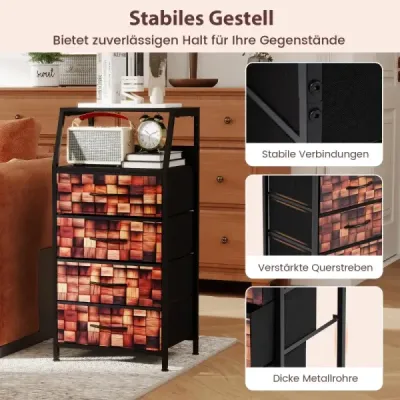 Masa de pat cu 4 sertare de tesatura & Compartiment deschis Cabinet de pat industrial