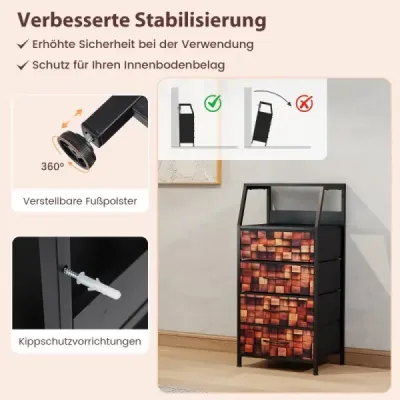 Masa de pat cu 4 sertare de tesatura & Compartiment deschis Cabinet de pat industrial