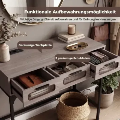 Tabel consolă Cu staţie de încărcare cu lumină LED-uri USB sertare Pentru camera de zi coridor Grey