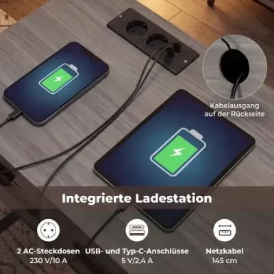 Tabel consolă Cu staţie de încărcare cu lumină LED-uri USB sertare Pentru camera de zi coridor Grey