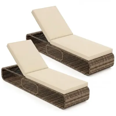 2nd set Rattan soare lounger cu suport & reglabil backrest balcon rezistent la vreme canapea Khaki
