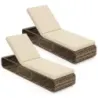2nd set Rattan soare lounger cu suport &amp; reglabil backrest balcon rezistent la vreme canapea Khaki