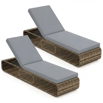 2nd set Rattan soare lounger cu suport & backrest reglabile weatherproof balcon arc gri