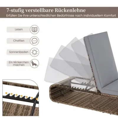 2nd set Rattan soare lounger cu suport & backrest reglabile weatherproof balcon arc gri