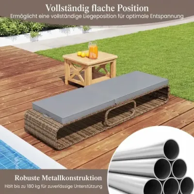 2nd set Rattan soare lounger cu suport & backrest reglabile weatherproof balcon arc gri