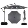 300 Cm Sunshade Solar Led 360 Grade Rotation Crank Crossfoot pentru gradina Balcon gri