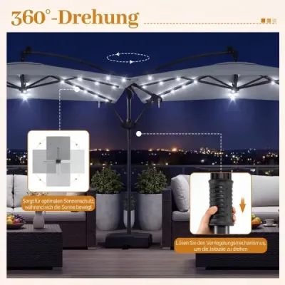 Ecranul luminos cu stand solar Led 32 360 de grade Crank turnable Cross Base for Garden Pool Terrace Grey