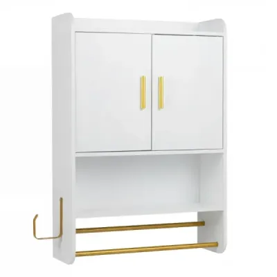 Spânzurare dulap baie 2 usi rafturi suport prosop Alb reglabil 55x20x80 cm
