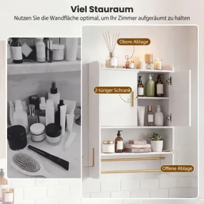 Spânzurare dulap baie 2 usi rafturi suport prosop Alb reglabil 55x20x80 cm