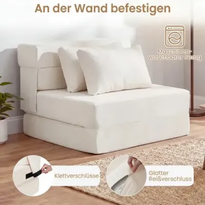 3 În 1 canapea pliabil pat Chenille cu 2 perne pentru camera de zi dormitor Home Office Bej