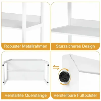 Raft de birou cu blocare crash & tampoane pentru picioare reglabile raft 3 etape Alb