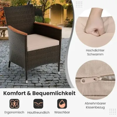 9 piese Rattan Terrace Dining Set pentru 8 persoane cu top de masă și perne detașabile