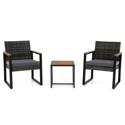 Set mobilier balcon PE polirattan 2 scaune perne de masă Pentru terasa Balcon grădină gri