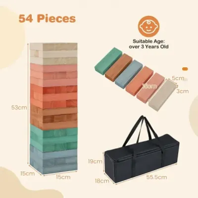 Colorat din lemn joc 54 Piese Wackelturm cu sac pentru copii de la 3 ani Multicolor