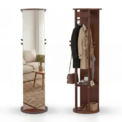 Oglindă cu corp complet cu oglindă de dressing rotativă Walnut (2 tije de îmbrăcăminte)